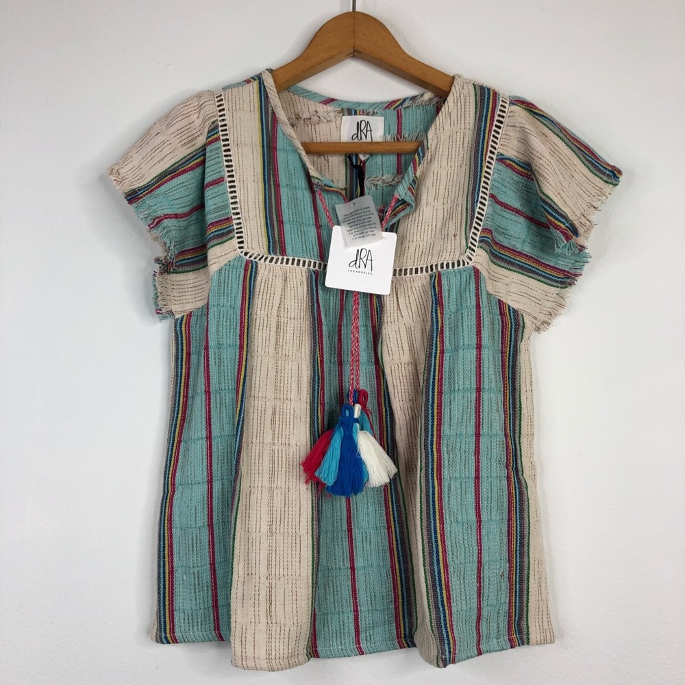 Anthropologie dRA Getty Striped Tassel Frayed Top